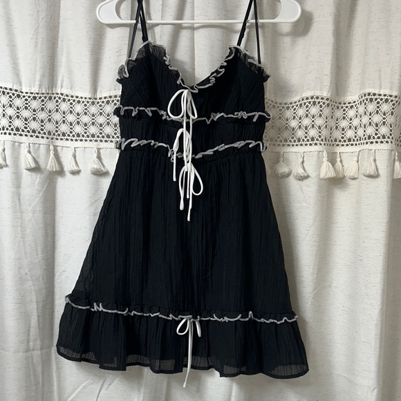 The Vintage Shop Dresses & Skirts - The Vintage Shop Black Mini Dress with White Ties